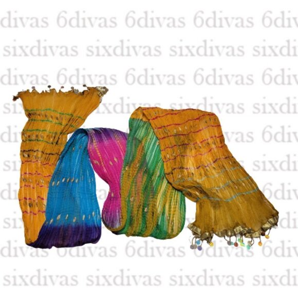 MULTI coloured Blended Cotton Silk Crinkle Scarf Dupatta - Picture 1 of 8